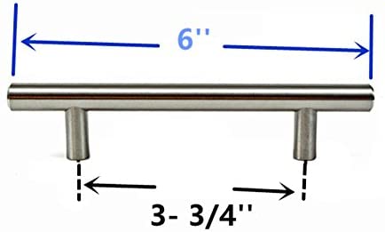 Brushed Nickel Bar Handle Drawer Pull 6 Inches 10 Pack Hardware Contemporary Euro Style Solid Metal Pull Handle Brushed Nickel 3-3/4" (96 mm) Hole Centers, 6" Overall Length