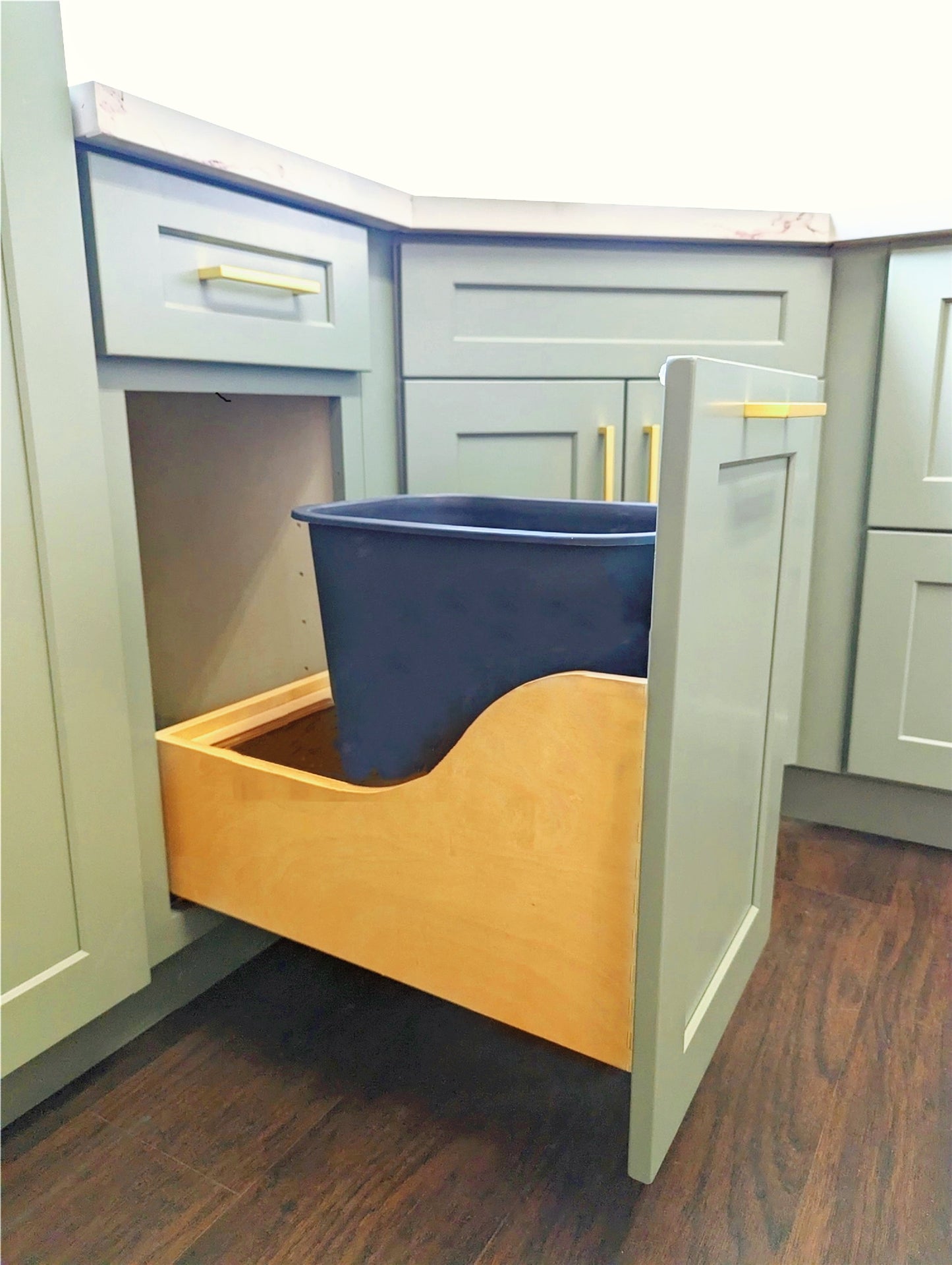 Pull Out Trash Can System Wooden Frame Pull-out Trash Drawer Soft-Close Slides Kitchen Pull Out Cabinet Organizer Dovetail Joint Solid Wood Adjustable Hardware D.I.Y (Trash Can Not Included)