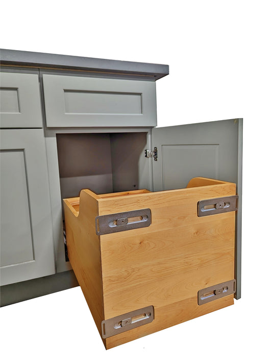 Pull Out Trash Can System Wooden Frame Pull-out Trash Drawer Soft-Close Slides Kitchen Pull Out Cabinet Organizer Dovetail Joint Solid Wood Adjustable Hardware D.I.Y (Trash Can Not Included)