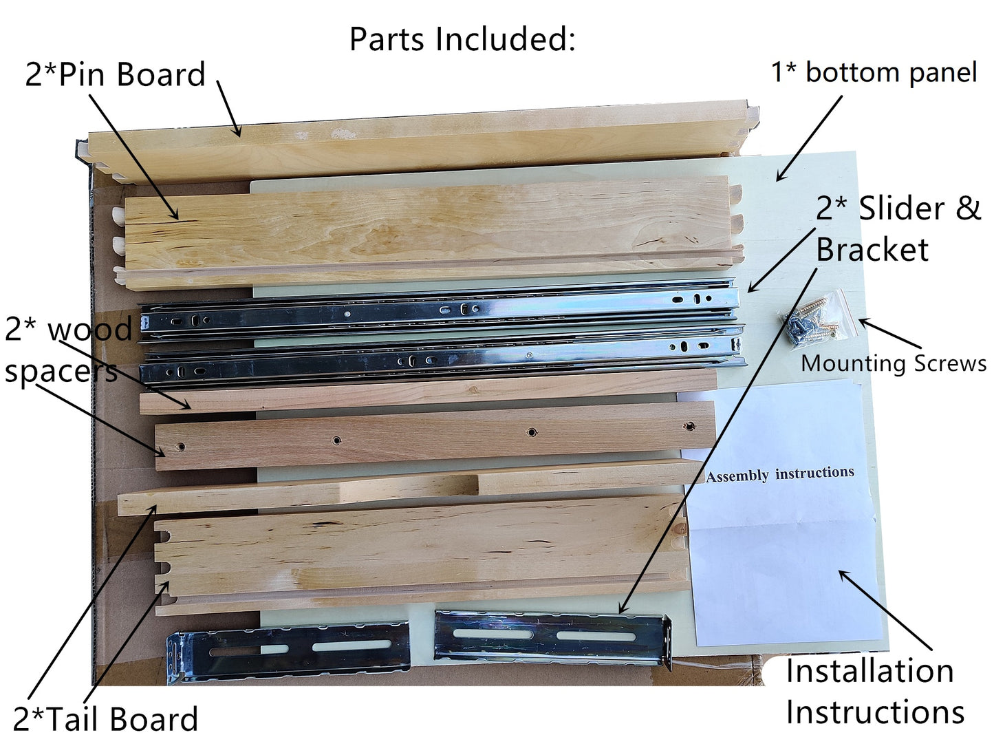 ELYSIAN Roll Wood Tray Drawer Box Kitchen Organizer, Cabinet Slide Out Shelve Pull-Out Shelf, 2 Pack Full Extension Side Sliders 2 Rear Mounting Brackets